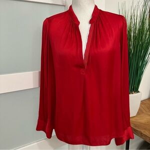 Zadig & Voltaire Tink Satin V-Neck Long Sleeve Blouse SZ Large Red Designer READ